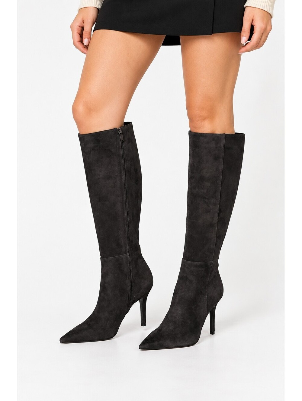 Nine West Black Suede Knee High Boots 9M Pointed Toe Stiletto New w/o box $229